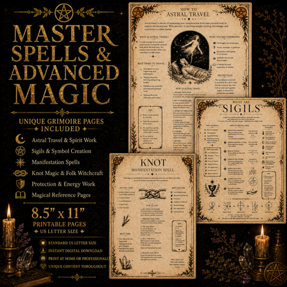 Witchcraft Grimoire Builder | Book of Shadows Printable PDF | Moon Phases, Spells, Spell Jars, Tarot Spreads & Sabbats, Correspondences,