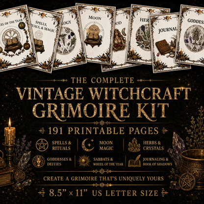 Witchcraft Grimoire Builder | Book of Shadows Printable PDF | Moon Phases, Spells, Spell Jars, Tarot Spreads & Sabbats, Correspondences,