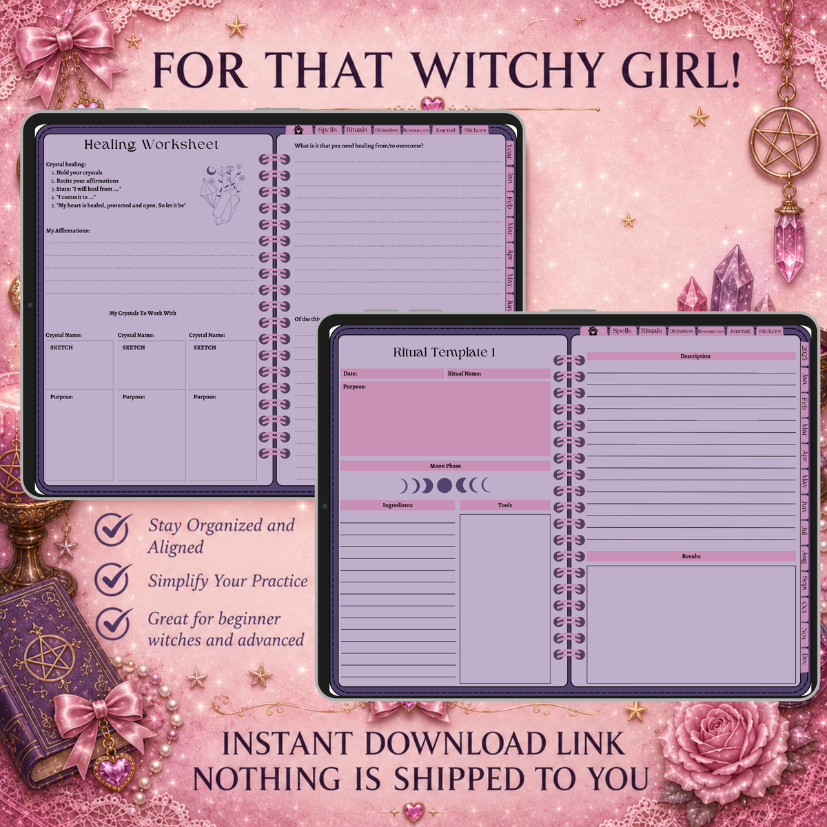 2027 Witchy Digital Planner & GoodNotes Grimoire / Book Of Shadows, Tarot Journal, Spell Book, Moon Manifestation, Daily/Weekly Planning