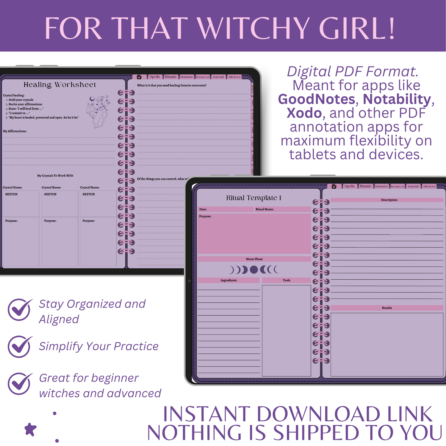 That Witchy Girl Planner & Digital Grimoire / Book Of Shadows, 2025 Digital Planner, Tarot Journal, Spell Book, Moon Journal, Daily/Weekly Planning