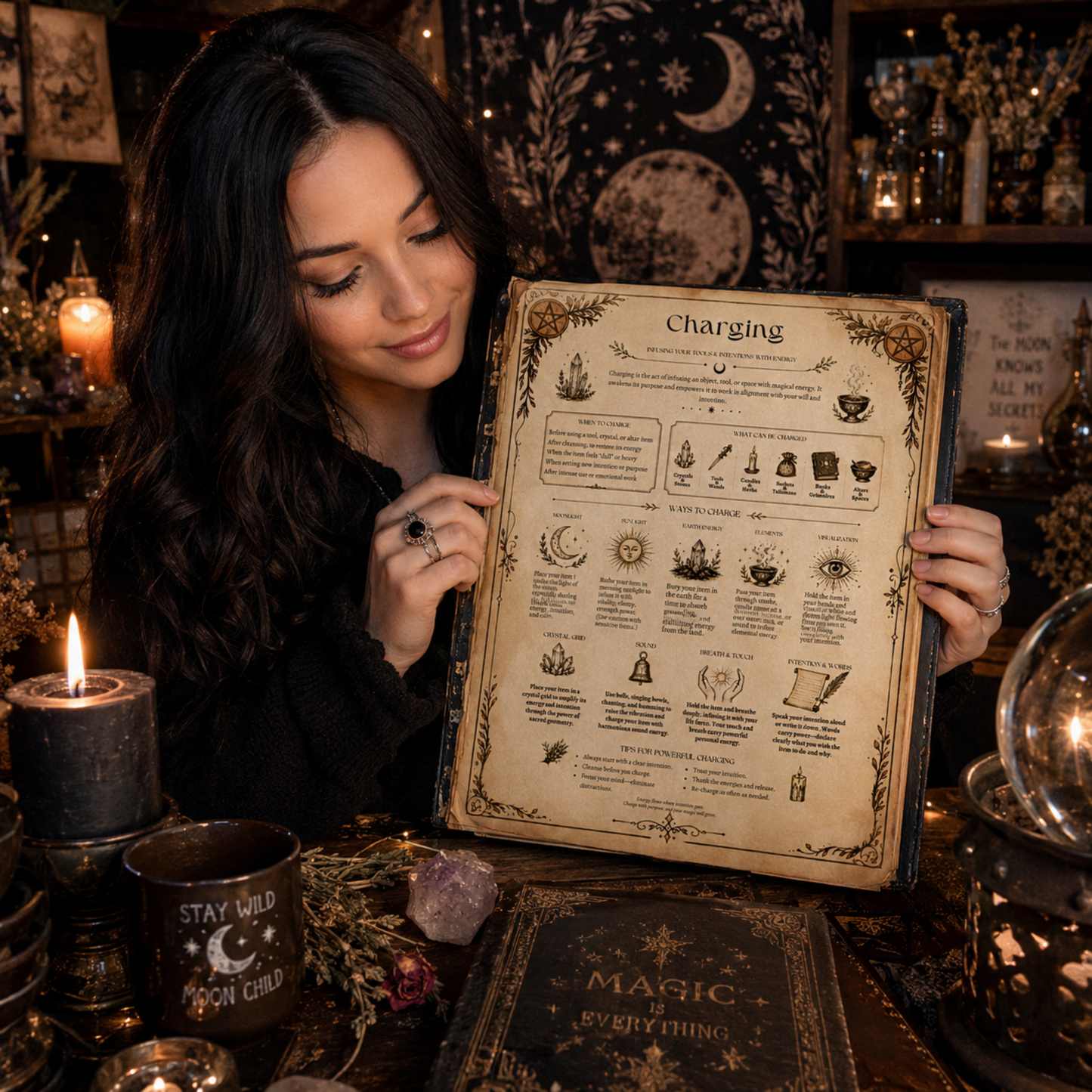 Witchcraft Grimoire Builder | Book of Shadows Printable PDF | Moon Phases, Spells, Spell Jars, Tarot Spreads & Sabbats, Correspondences,
