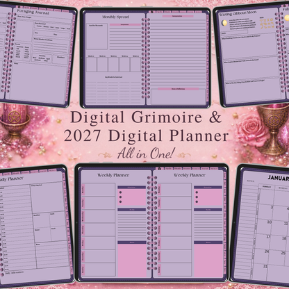 2027 Witchy Digital Planner & GoodNotes Grimoire / Book Of Shadows, Tarot Journal, Spell Book, Moon Manifestation, Daily/Weekly Planning