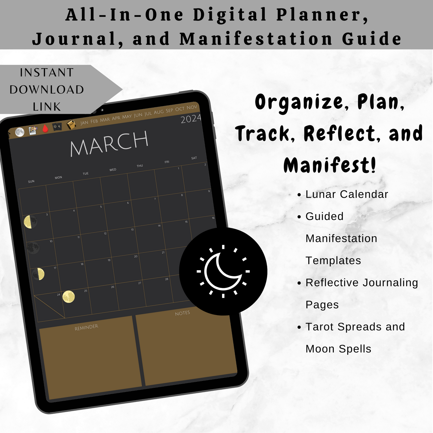 Moonlight Alchemy: Manifest With The Moon 2024 Digital Planner