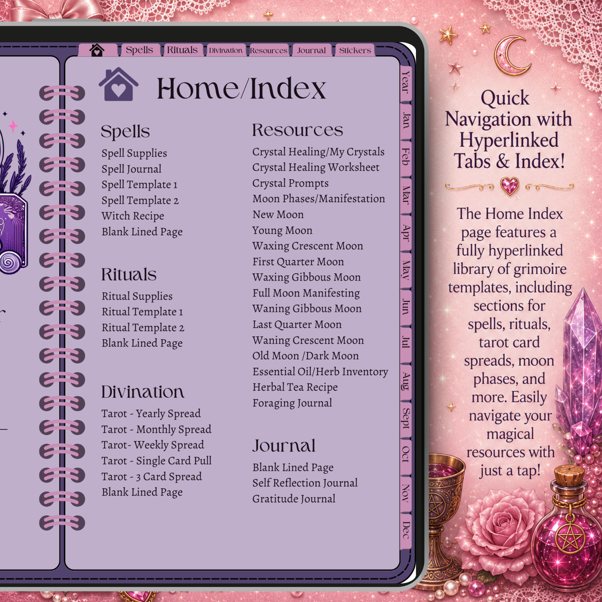 2027 Witchy Digital Planner & GoodNotes Grimoire / Book Of Shadows, Tarot Journal, Spell Book, Moon Manifestation, Daily/Weekly Planning