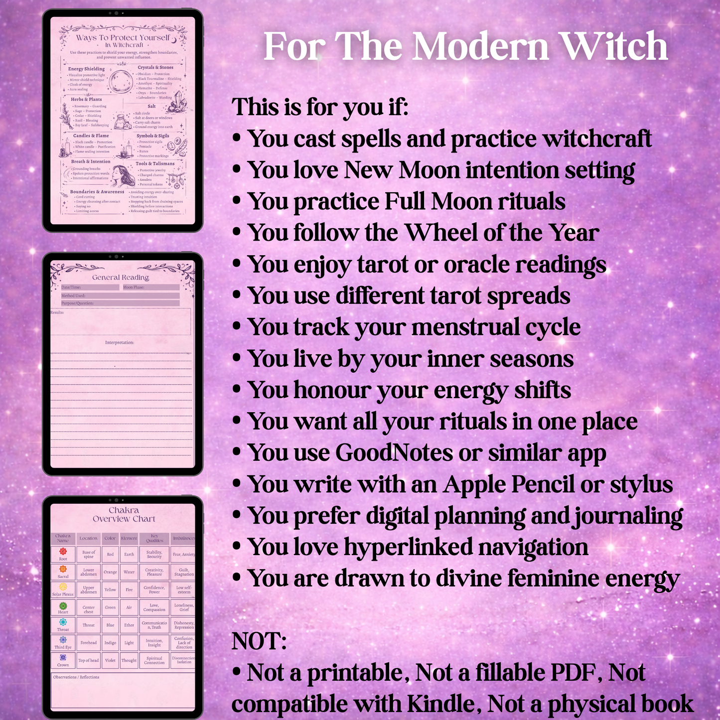Her Book Of Shadows - Digital Grimoire, Book Of Shadows, Witchcraft Journal for Goodnotes, Witchy Journal, Spells, Moon, Astrology & Tarot Journal, iPad Planner