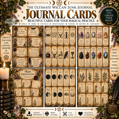 Wiccan Junk Journal Kit Printable, Witch Grimoire Pages, Book of Shadows, Witchcraft Journal, Witch Ephemera, Sabbats, Wheel of the Year