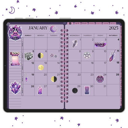 That Witchy Girl Planner & Digital Grimoire / Book Of Shadows, 2025 Digital Planner, Tarot Journal, Spell Book, Moon Journal, Daily/Weekly Planning