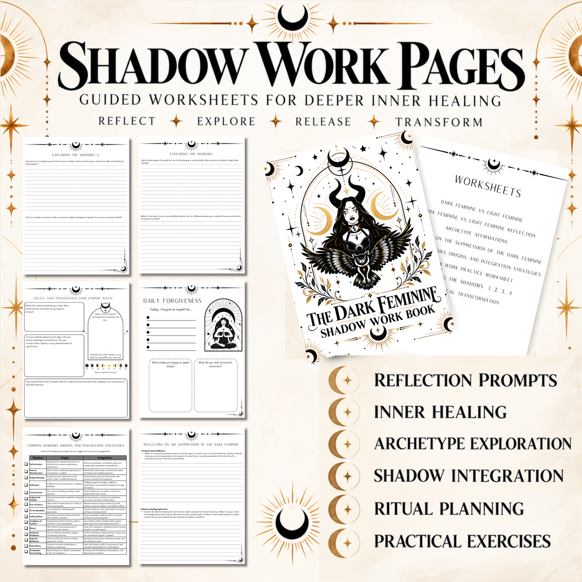 Shadow Work Journal Printable, Dark Feminine Workbook, Journal Prompts, Beginner's Guide, Mental Health Mood Tracker, Emotional Wellness