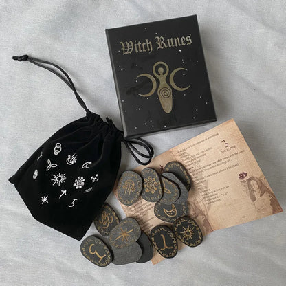 Witch Witchcraft Wood Runes Stone Set Witches Rune Set Board Game Table Game Divination Runestones Tarot Decks