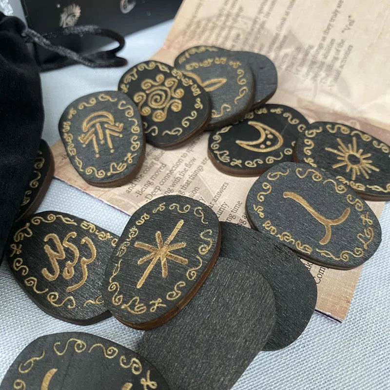 Witch Witchcraft Wood Runes Stone Set Witches Rune Set Board Game Table Game Divination Runestones Tarot Decks