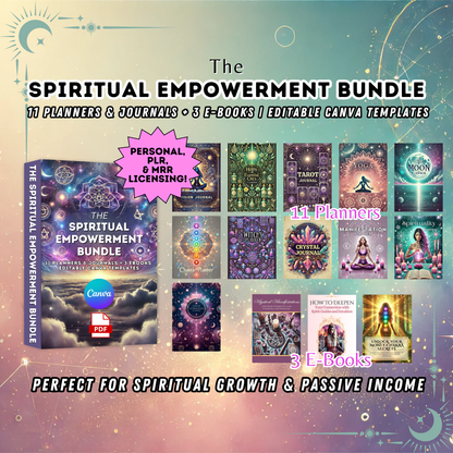 PLR Spiritual Mystic Planners Bundle, Passive Income, Spiritual Business, Tarot Journal, MRR, Editable Canva Witchy Planner, Grimoire