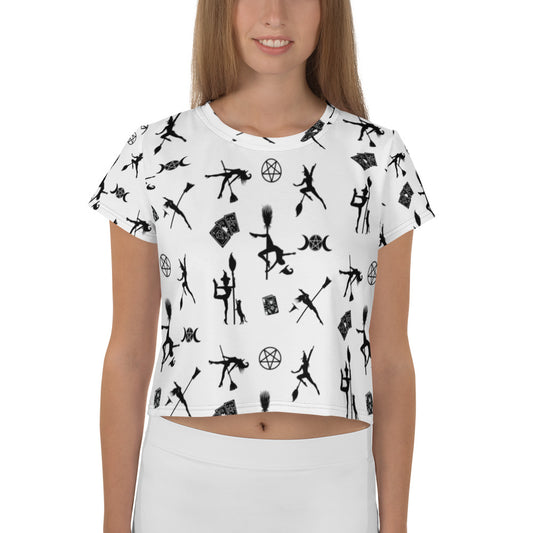 Pole Dancing Witch All-Over Print Crop Tee Gifts for Dancers Pentacle