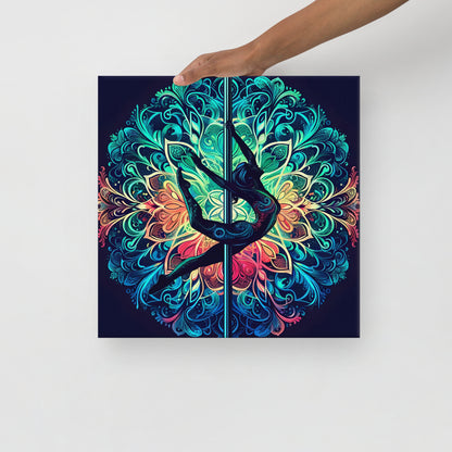 Vibrant Mandala Pole Dancer Art Canvas | Boho Wall Decor | Unique Fitness Art for Yoga Studio or Living Room | Gift for Dancers and Yogis