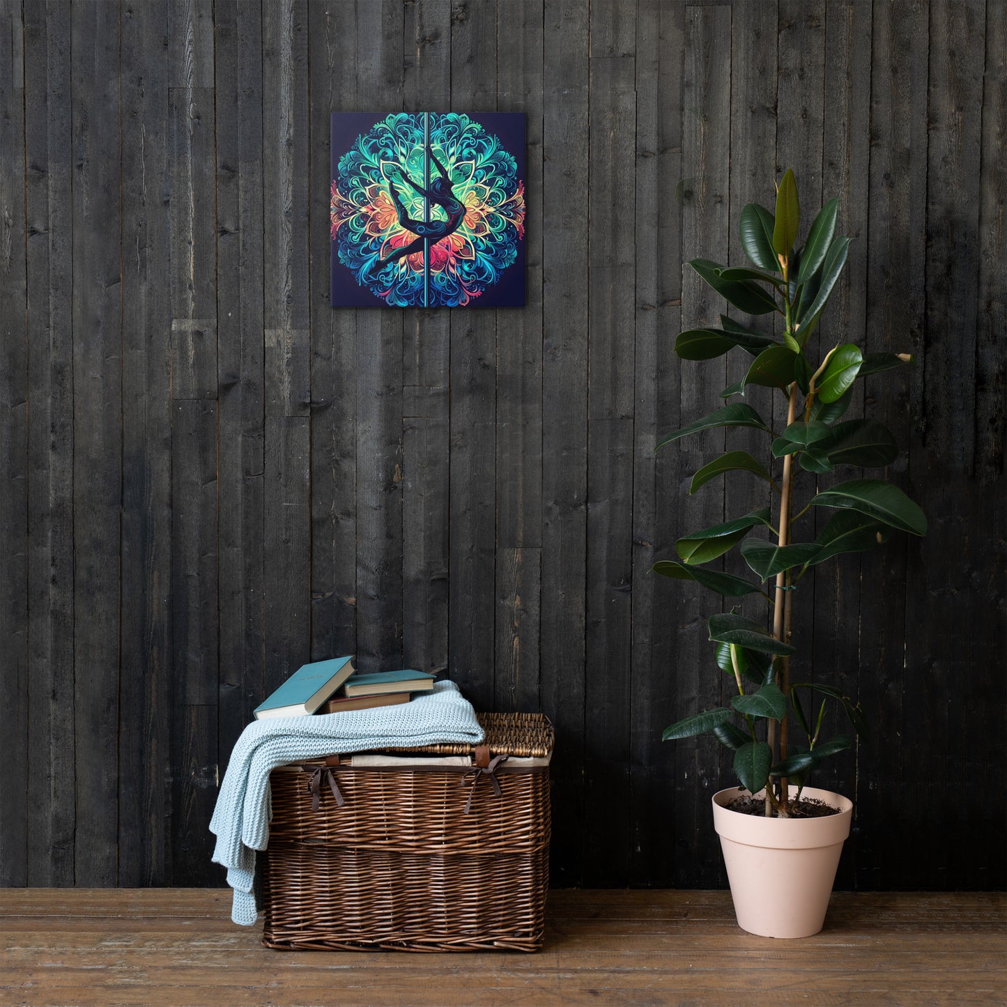 Vibrant Mandala Pole Dancer Art Canvas | Boho Wall Decor | Unique Fitness Art for Yoga Studio or Living Room | Gift for Dancers and Yogis