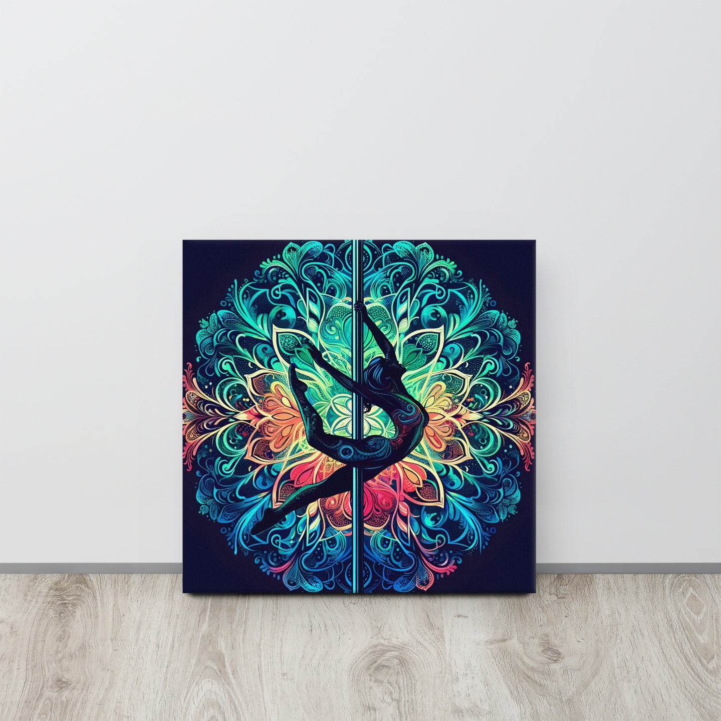 Vibrant Mandala Pole Dancer Art Canvas | Boho Wall Decor | Unique Fitness Art for Yoga Studio or Living Room | Gift for Dancers and Yogis