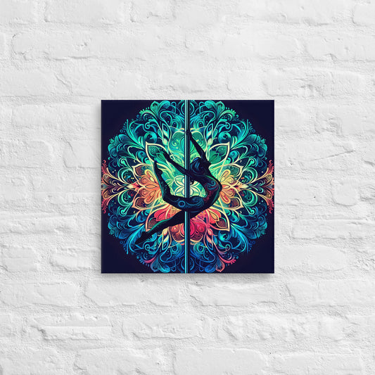 Vibrant Mandala Pole Dancer Art Canvas | Boho Wall Decor | Unique Fitness Art for Yoga Studio or Living Room | Gift for Dancers and Yogis