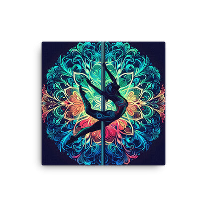 Vibrant Mandala Pole Dancer Art Canvas | Boho Wall Decor | Unique Fitness Art for Yoga Studio or Living Room | Gift for Dancers and Yogis