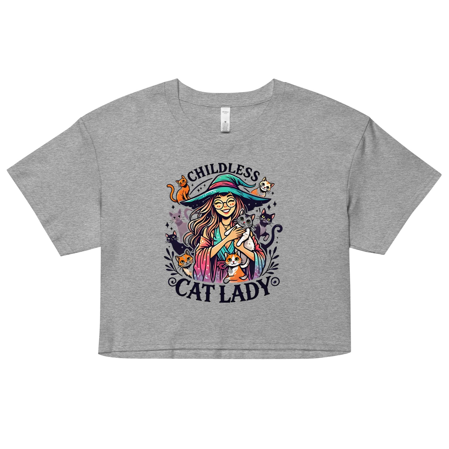 Childless Cat Lady Graphic Crop Top - Perfect for Cat Lovers, pro-choice, Kamala Harris, child-free women, crazy cat lady t-shirt