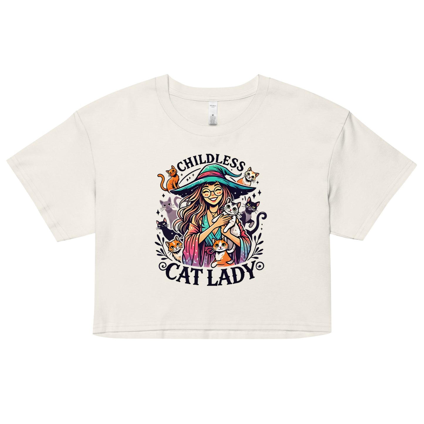 Childless Cat Lady Graphic Crop Top - Perfect for Cat Lovers, pro-choice, Kamala Harris, child-free women, crazy cat lady t-shirt